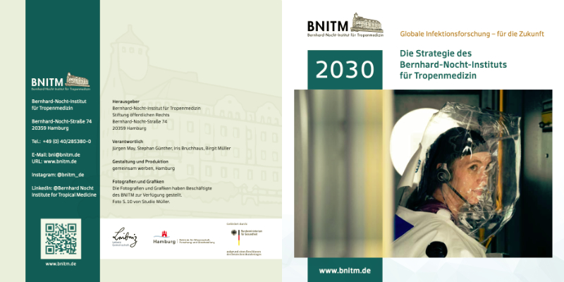 Vorder- und Rückseite der 2030 Strategie-Broschüre des Bernard-Nocht-Instituts für Tropenmedizin.